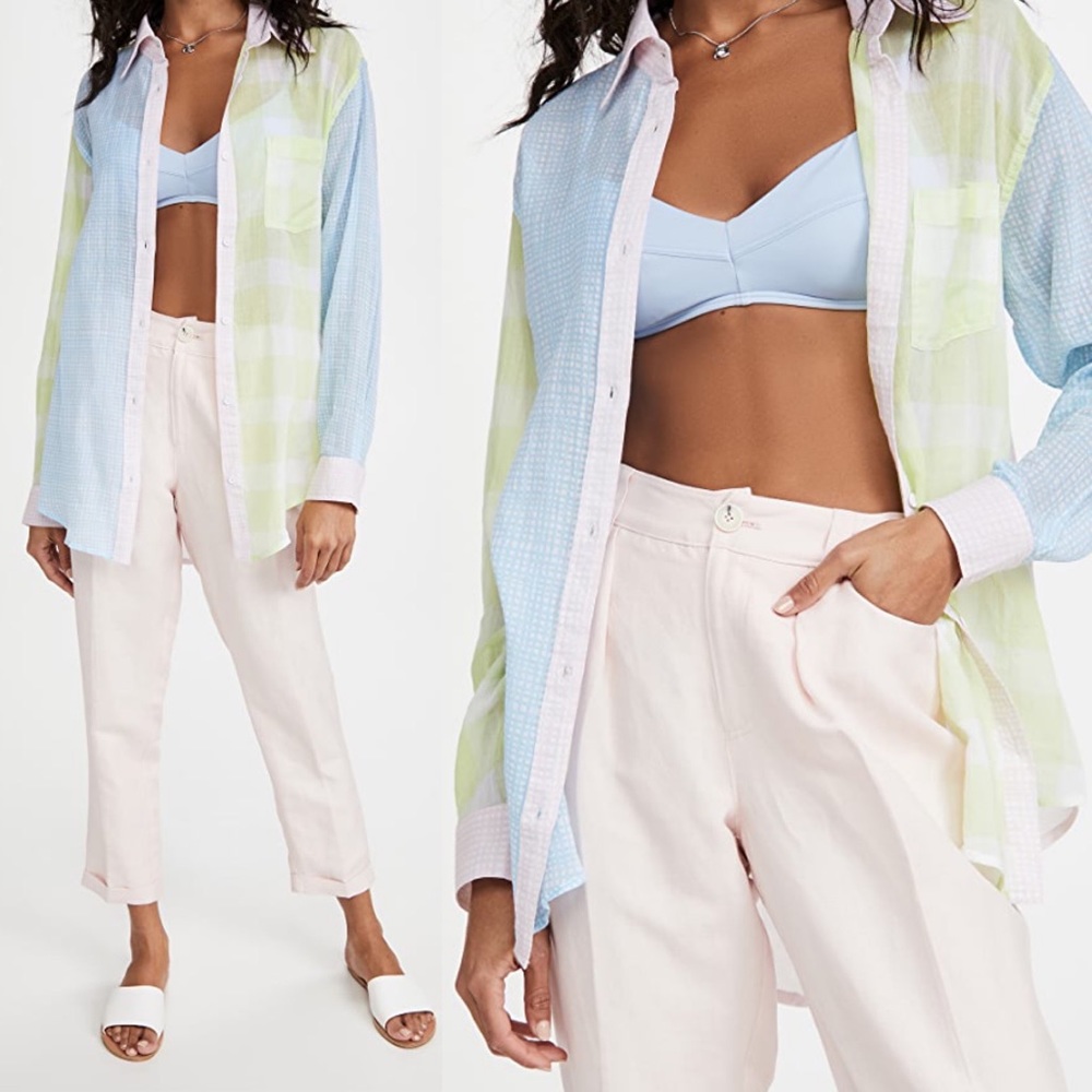 SOLID & STRIPED Oxford gingham pastel tunic top